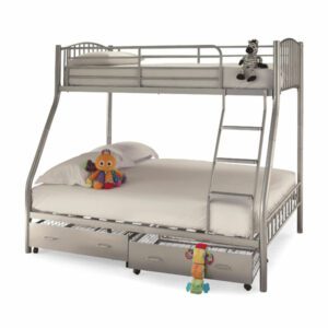 The Ridgewood Three Sleeper Bunk Bed has a single top bunk and a double bed below. A wide stepped ladder is fitted for extra safety and comfort - sussex beds