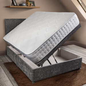 rockford pocket sprung mattress in white fabric on a grey ottoman base with matching plain headboard - Sussex Bed