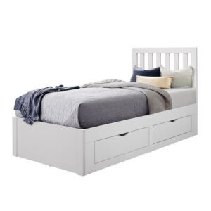 Oakland white bed is a traditionally styled childrens bed frame. Low foot end and slatted head end. This features 4 large drawers for storage. Finished in a white lacquered colour.