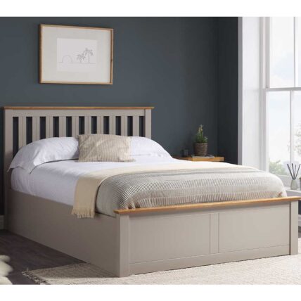 King Sutton End Ottoman Bed Frame in Pearl Grey/Oak - Ex Display