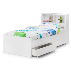 Sussex Beds - 3'0" Single Crosby Bookcase 2 Drawer Gloss White Bed Frame
